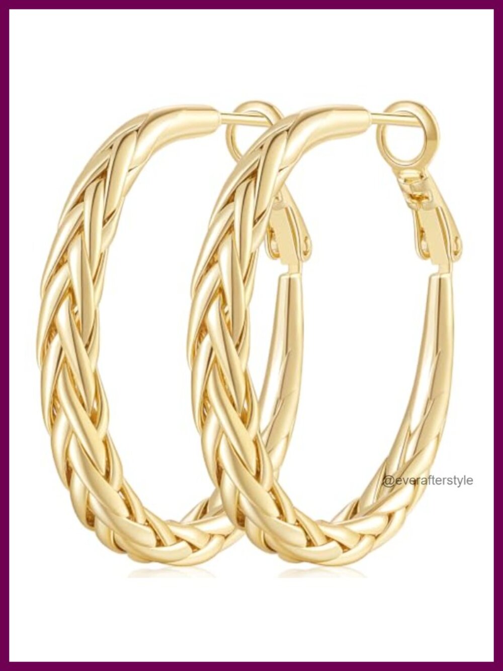 14K Gold Plated Braided Hoop Earrings Snap On Paddle Back